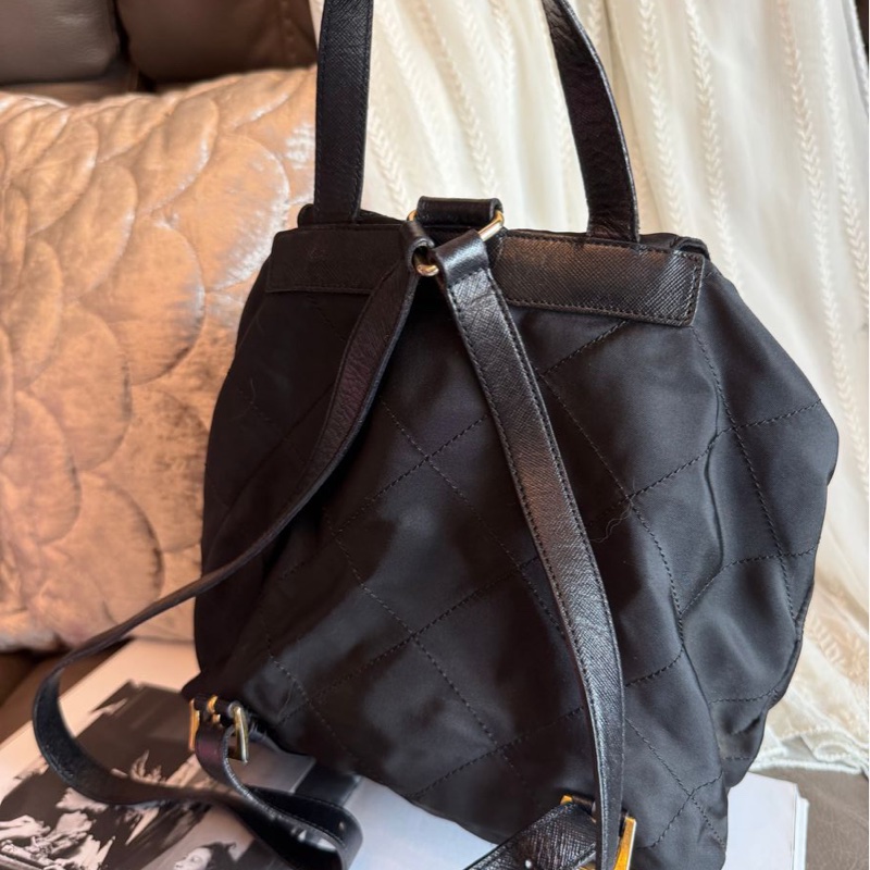 普拉達 黑色尼龍菱格紋背包 後背包 背囊 雙肩包 中古 包包 prada black nylon backpack-12