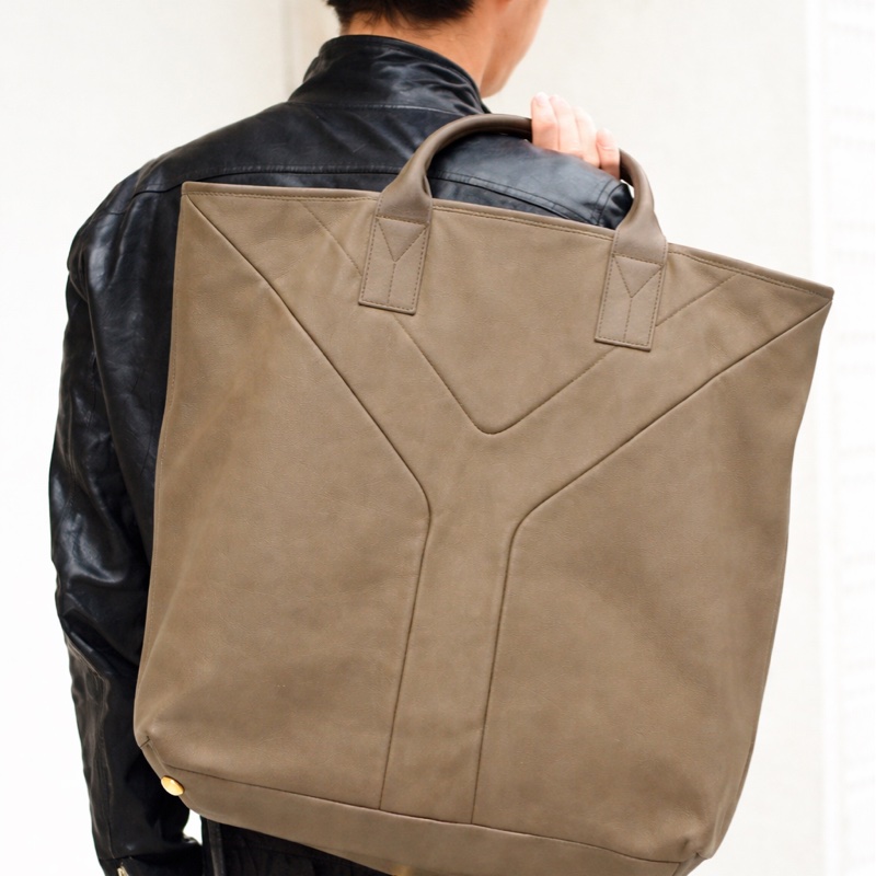 YSL saint Laurent 橄欖綠 全皮Y字托特包/手提包-0