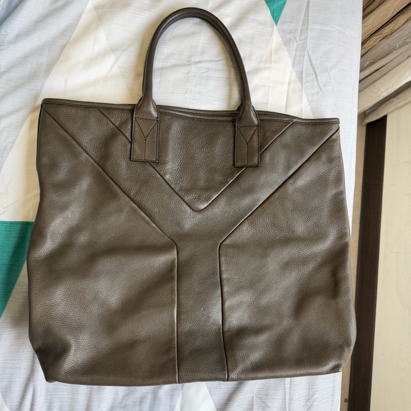 YSL saint Laurent 橄欖綠 全皮Y字托特包/手提包-1