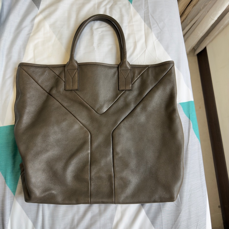 YSL saint Laurent 橄欖綠 全皮Y字托特包/手提包-2