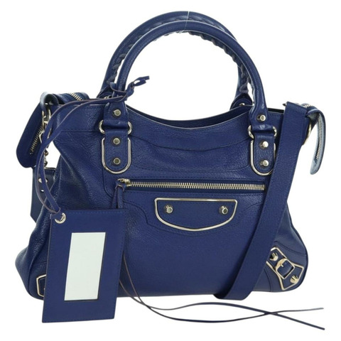 BALENCIAGA The Town 金屬邊飾皮革雙肩包 海軍藍 240579 正品 ARZ708SAV