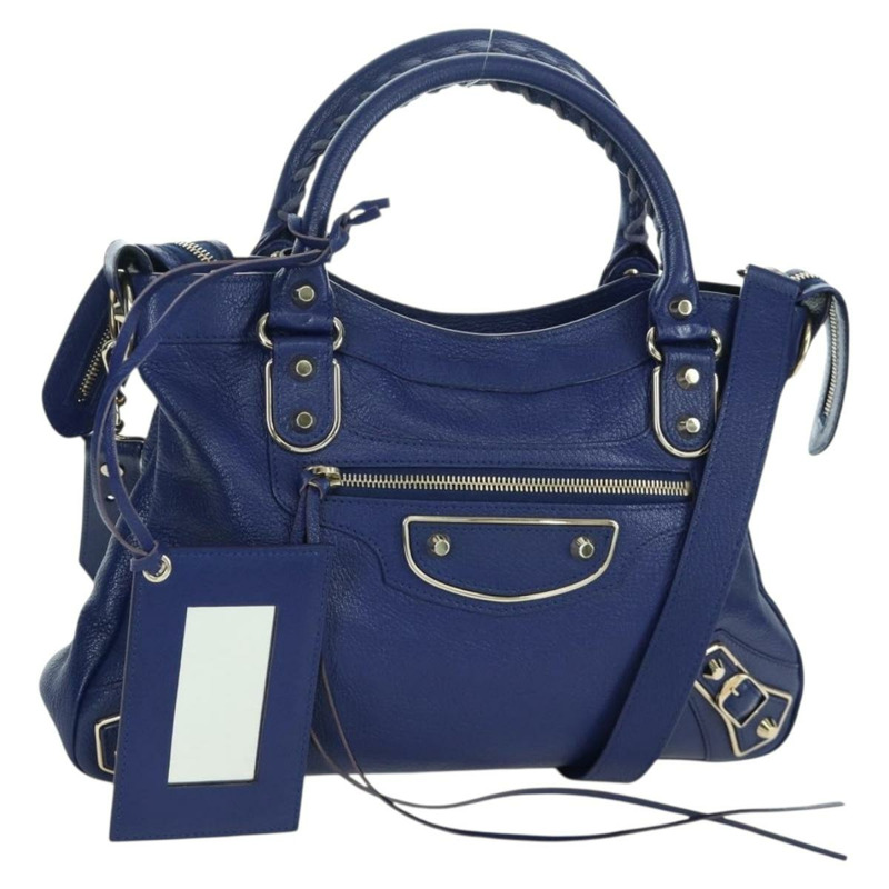 【日本直送】BALENCIAGA The Town 金屬邊飾皮革雙肩包 海軍藍 240579 正品 ARZ708SAV-0