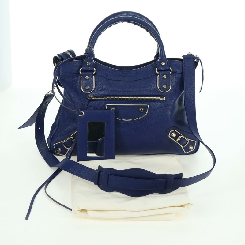 【日本直送】BALENCIAGA The Town 金屬邊飾皮革雙肩包 海軍藍 240579 正品 ARZ708SAV-11