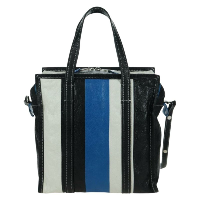 【日本直送】BALENCIAGA Bazaar Shopper S Bag 皮革 2way Blue Silver 443096 Auth BSZ626V-1