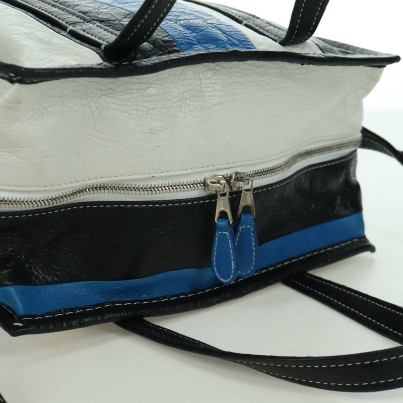 【日本直送】BALENCIAGA Bazaar Shopper S Bag 皮革 2way Blue Silver 443096 Auth BSZ626V-5