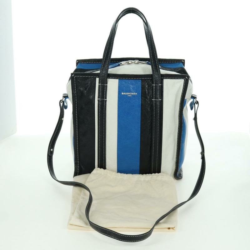 【日本直送】BALENCIAGA Bazaar Shopper S Bag 皮革 2way Blue Silver 443096 Auth BSZ626V-11
