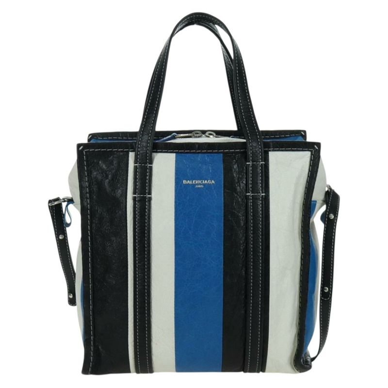 【日本直送】BALENCIAGA Bazaar Shopper S Bag 皮革 2way Blue Silver 443096 Auth BSZ626V-12
