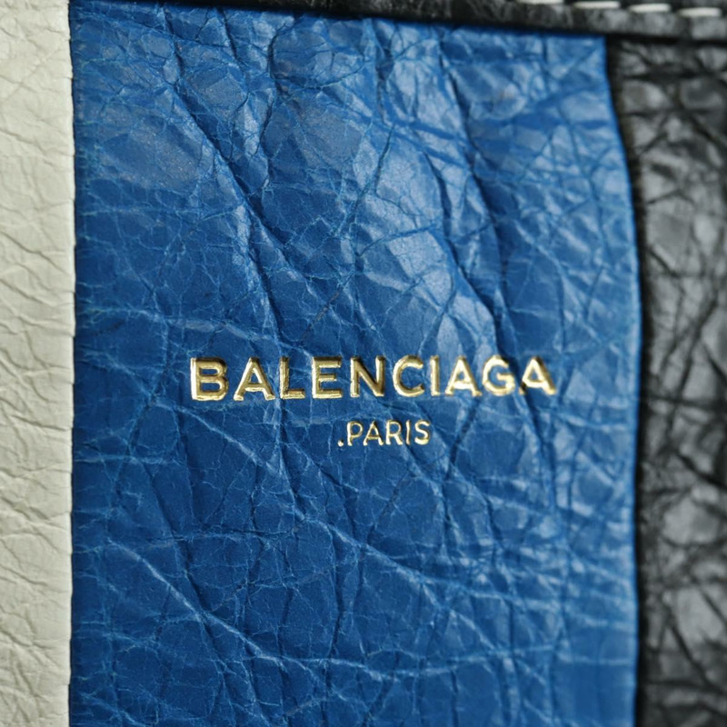 【日本直送】BALENCIAGA Bazaar Shopper S Bag 皮革 2way Blue Silver 443096 Auth BSZ626V-18