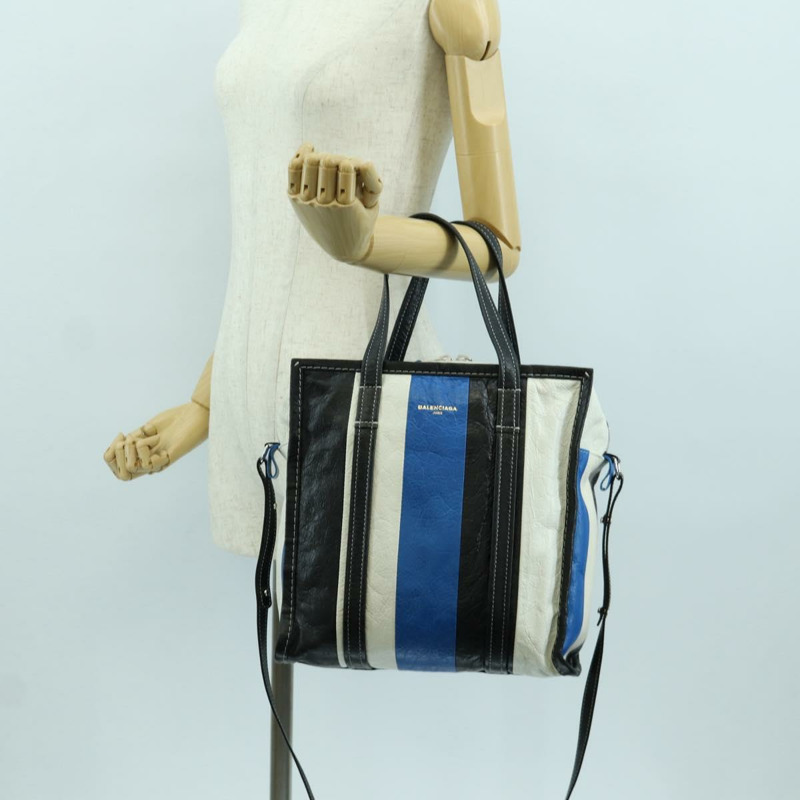 【日本直送】BALENCIAGA Bazaar Shopper S Bag 皮革 2way Blue Silver 443096 Auth BSZ626V-25