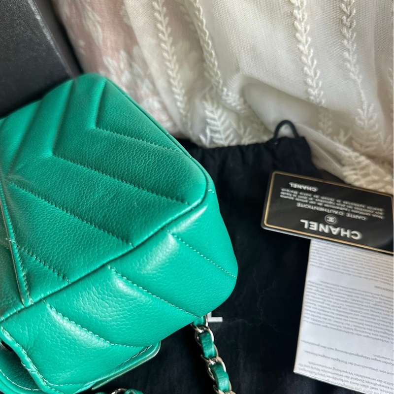 香奈兒包 翻蓋包 方胖子 V紋小方包 CF 魚子醬 連收據副本 皮革包 包包 皮革包 蒂芙尼 蒂芬妮 二手包 中古包 二手 chanel tiffany blue /green caviar  leather mini square chain crossbody bag /classic flap cf bag-20