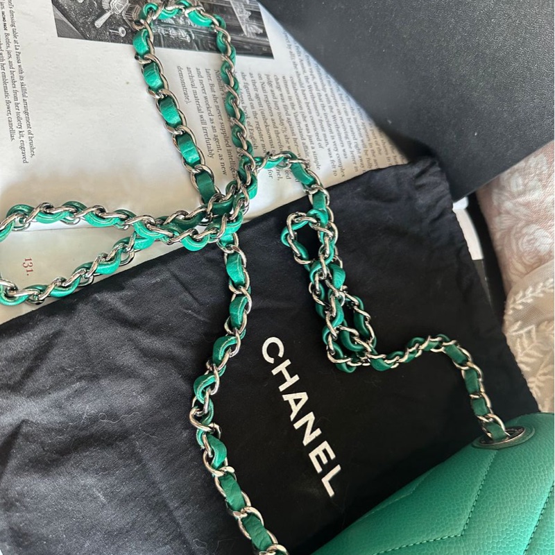 香奈兒包 翻蓋包 方胖子 V紋小方包 CF 魚子醬 連收據副本 皮革包 包包 皮革包 蒂芙尼 蒂芬妮 二手包 中古包 二手 chanel tiffany blue /green caviar  leather mini square chain crossbody bag /classic flap cf bag-23