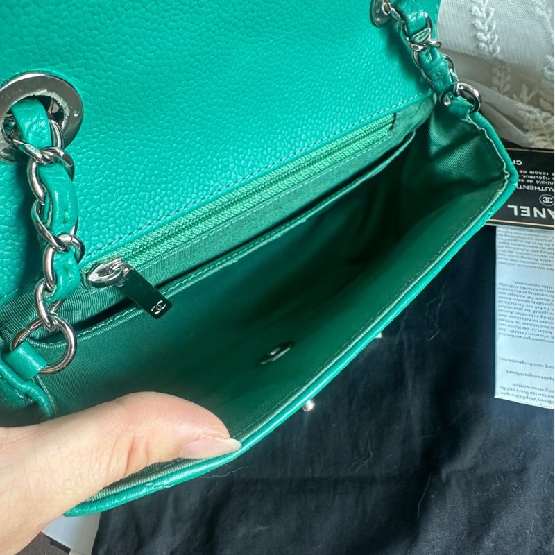 香奈兒包 翻蓋包 方胖子 V紋小方包 CF 魚子醬 連收據副本 皮革包 包包 皮革包 蒂芙尼 蒂芬妮 二手包 中古包 二手 chanel tiffany blue /green caviar  leather mini square chain crossbody bag /classic flap cf bag-28
