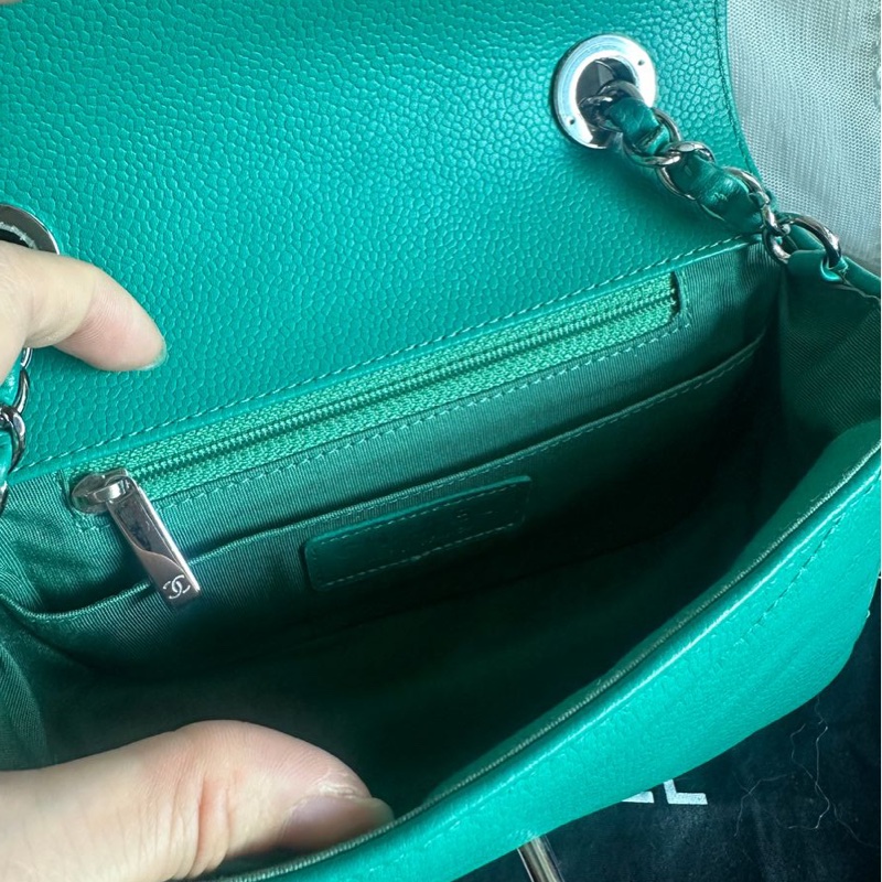 香奈兒包 翻蓋包 方胖子 V紋小方包 CF 魚子醬 連收據副本 皮革包 包包 皮革包 蒂芙尼 蒂芬妮 二手包 中古包 二手 chanel tiffany blue /green caviar  leather mini square chain crossbody bag /classic flap cf bag-30