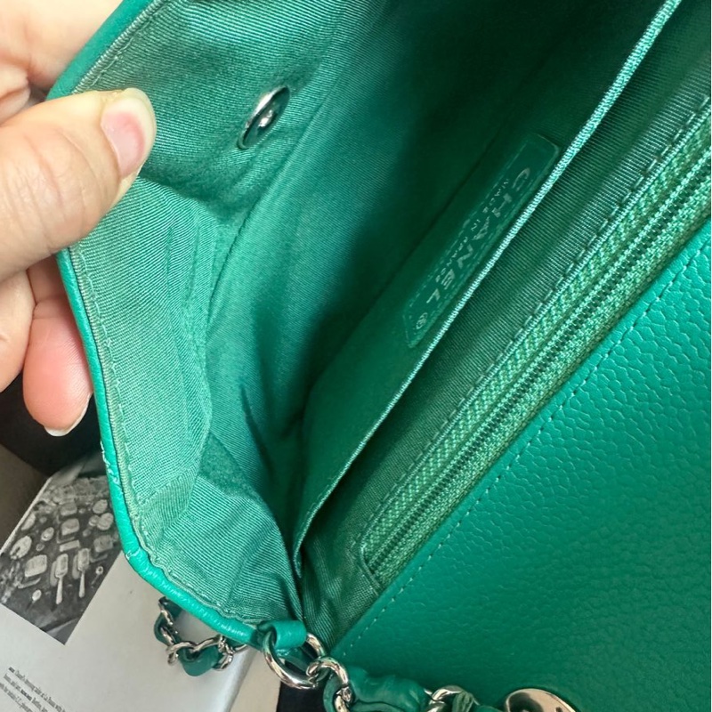 香奈兒包 翻蓋包 方胖子 V紋小方包 CF 魚子醬 連收據副本 皮革包 包包 皮革包 蒂芙尼 蒂芬妮 二手包 中古包 二手 chanel tiffany blue /green caviar  leather mini square chain crossbody bag /classic flap cf bag-31