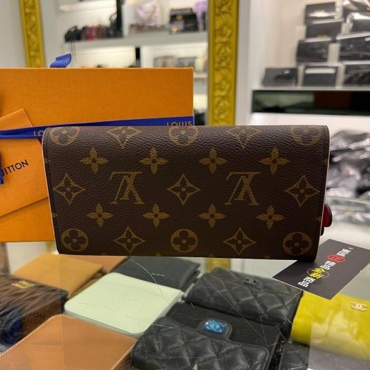 東區正精品㊣LV M64202 EMILIE 全新未使用原花粉色內裡金釦花朵小花微笑零錢袋皮夾長夾 RZ6342-4