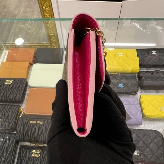 東區正精品㊣LV M64202 EMILIE 全新未使用原花粉色內裡金釦花朵小花微笑零錢袋皮夾長夾 RZ6342-7