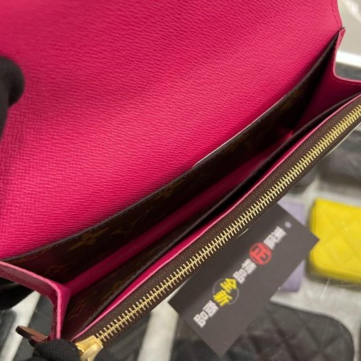 東區正精品㊣LV M64202 EMILIE 全新未使用原花粉色內裡金釦花朵小花微笑零錢袋皮夾長夾 RZ6342-11