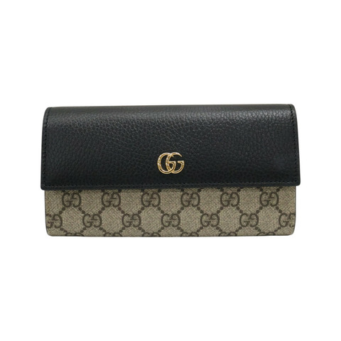 黑色牛皮 烏木色PVC塗層帆布 Petite Marmont 長夾【GUCCI 古馳】 456116