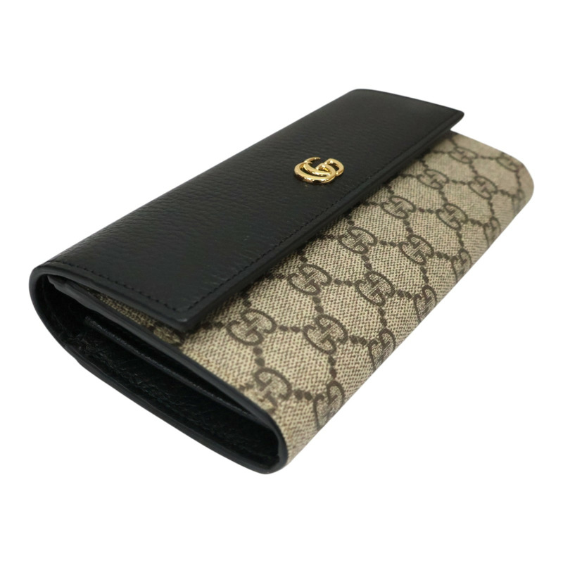 黑色牛皮 烏木色PVC塗層帆布 Petite Marmont 長夾【GUCCI 古馳】 456116-2