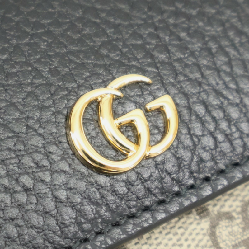 黑色牛皮 烏木色PVC塗層帆布 Petite Marmont 長夾【GUCCI 古馳】 456116-8
