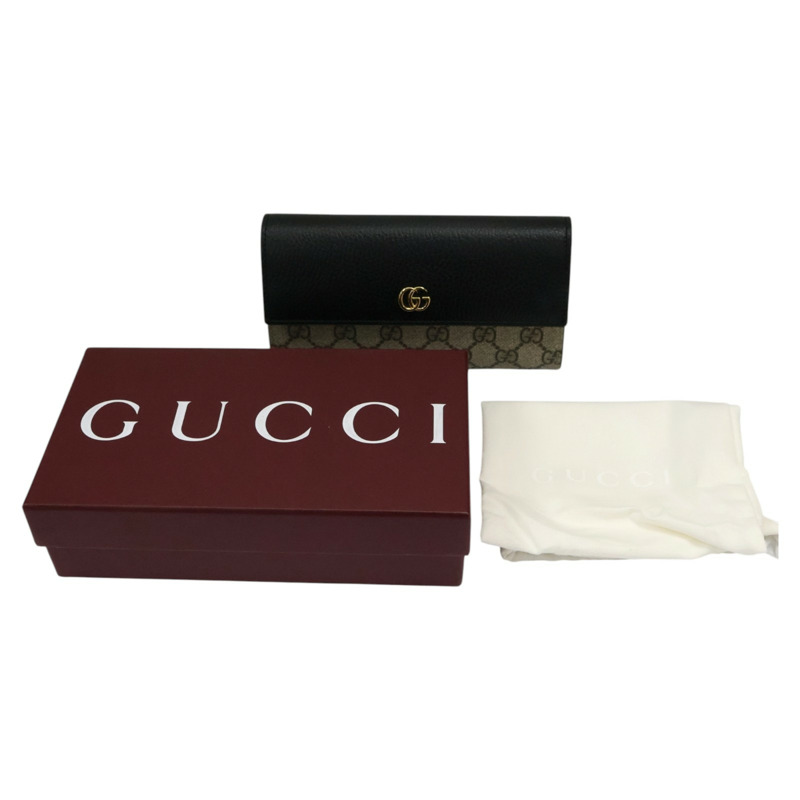 黑色牛皮 烏木色PVC塗層帆布 Petite Marmont 長夾【GUCCI 古馳】 456116-10