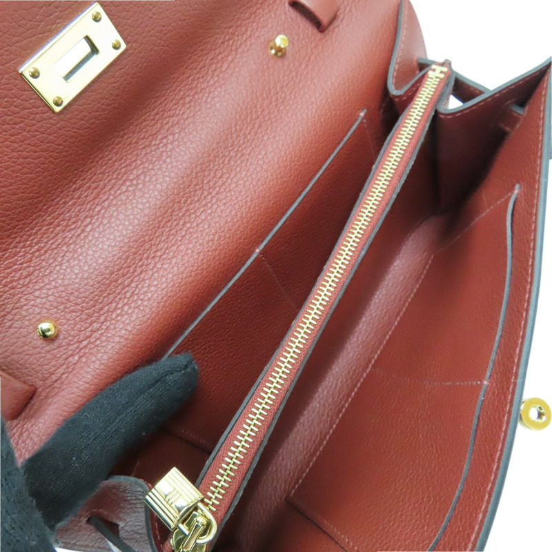 暗紅色 Evercolor牛皮 Kelly To Go 肩背包 金釦 W刻【HERMES 愛馬仕】 H084169CC-4