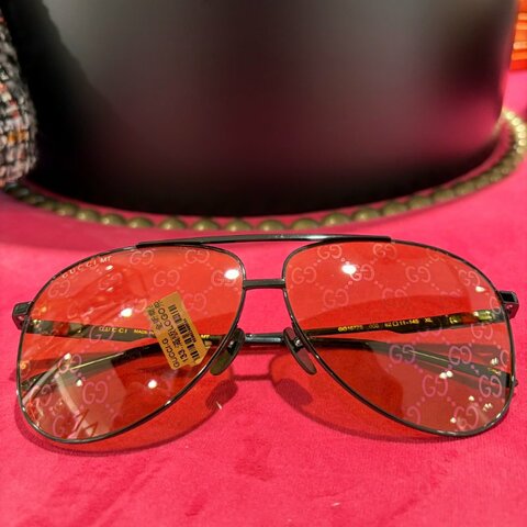 GUCCI 全新滿版LOGO 飛行墨鏡黑黃