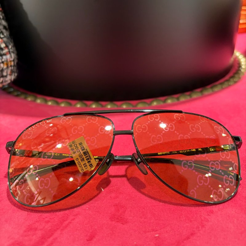 GUCCI 全新滿版LOGO 飛行墨鏡黑黃-0