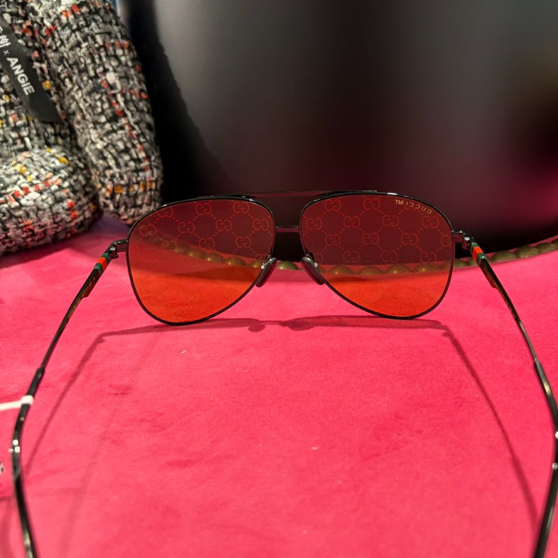 GUCCI 全新滿版LOGO 飛行墨鏡黑黃-4