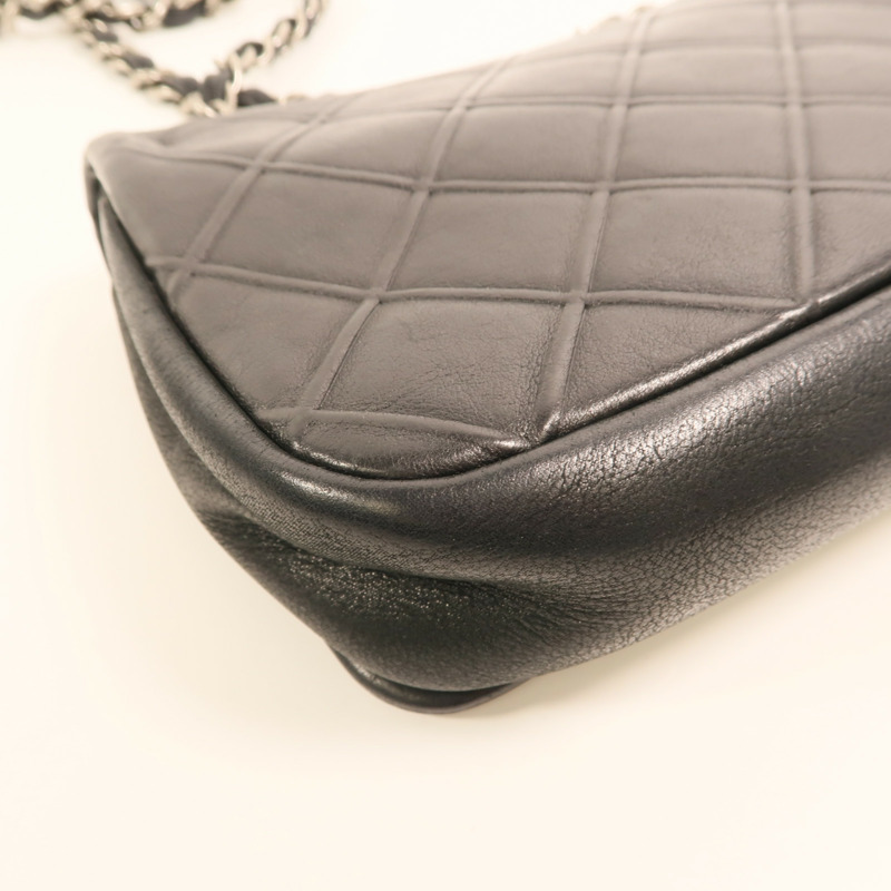 CHANEL 牛皮皮革Chain Shoulder銀扣鏈帶肩背袋-12