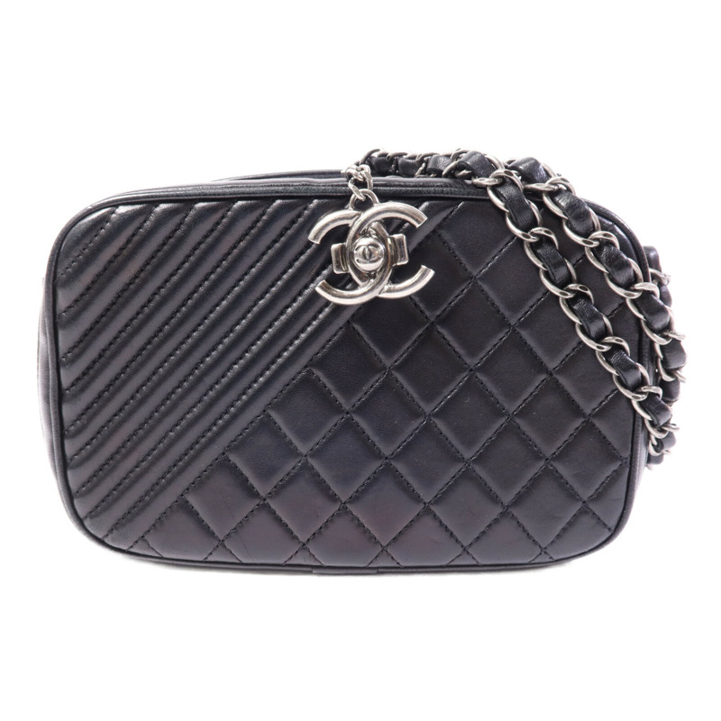 CHANEL 牛皮皮革Coco Boy Camera Bag銀扣鏈帶肩背袋-0