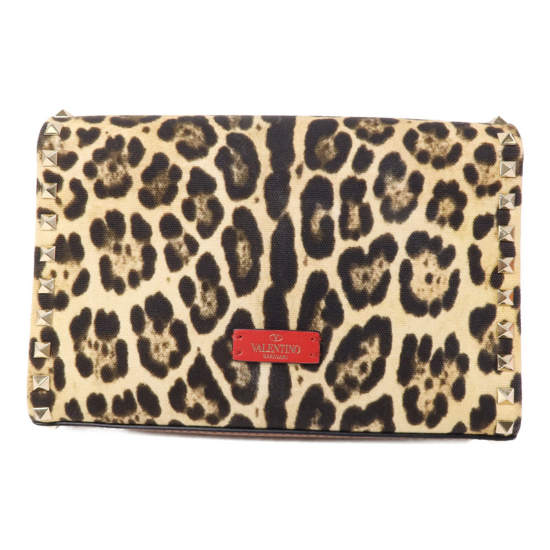 Valentino 牛皮皮革/帆布Garavani Rockstud金扣肩背袋-1