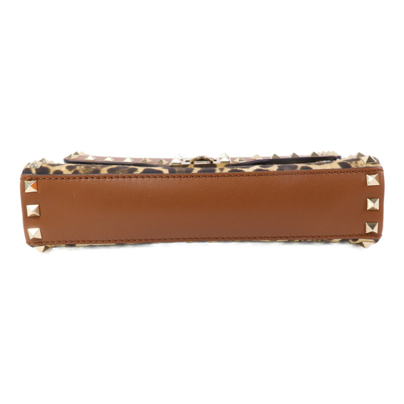 Valentino 牛皮皮革/帆布Garavani Rockstud金扣肩背袋-3