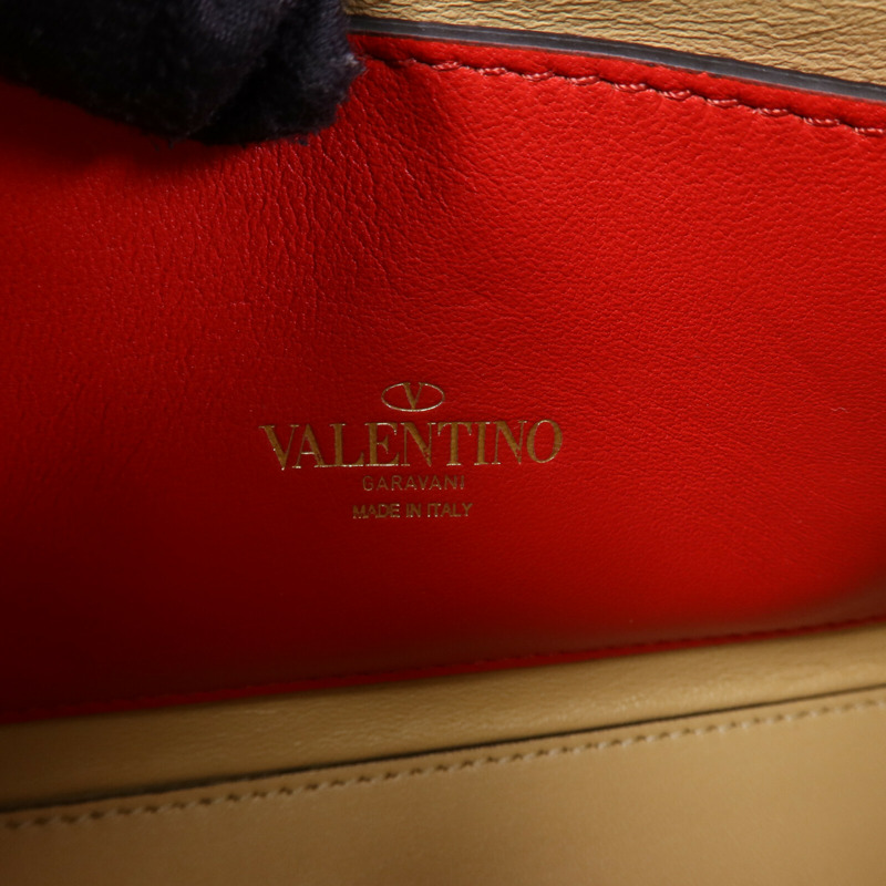 Valentino 牛皮皮革/帆布Garavani Rockstud金扣肩背袋-5