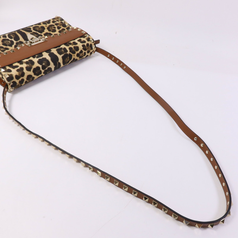 Valentino 牛皮皮革/帆布Garavani Rockstud金扣肩背袋-7