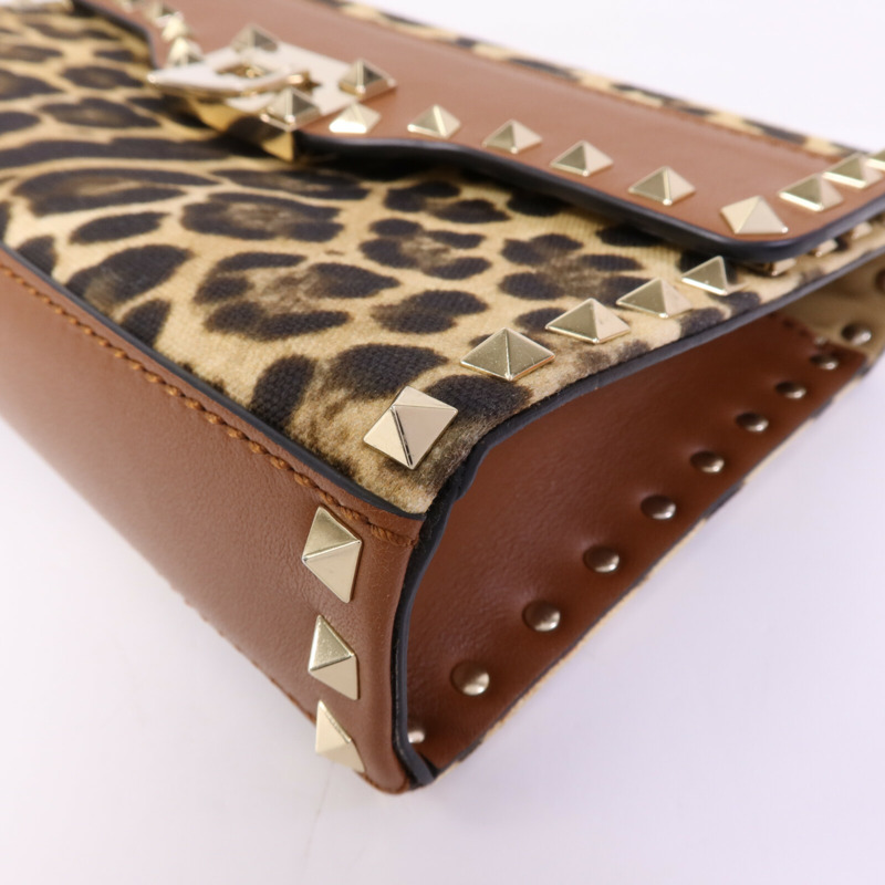 Valentino 牛皮皮革/帆布Garavani Rockstud金扣肩背袋-9