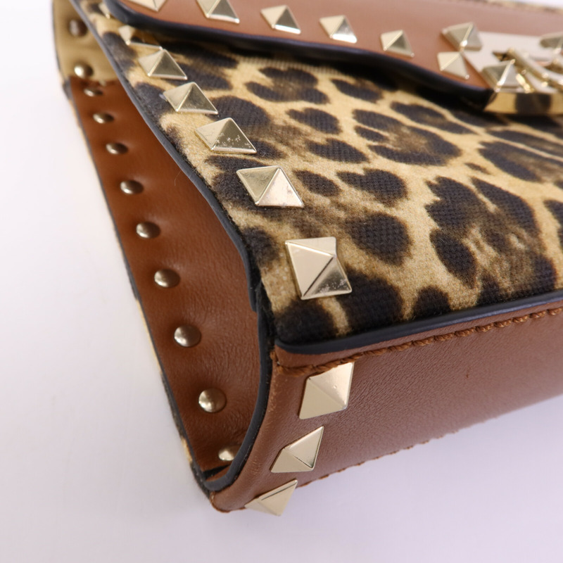 Valentino 牛皮皮革/帆布Garavani Rockstud金扣肩背袋-10