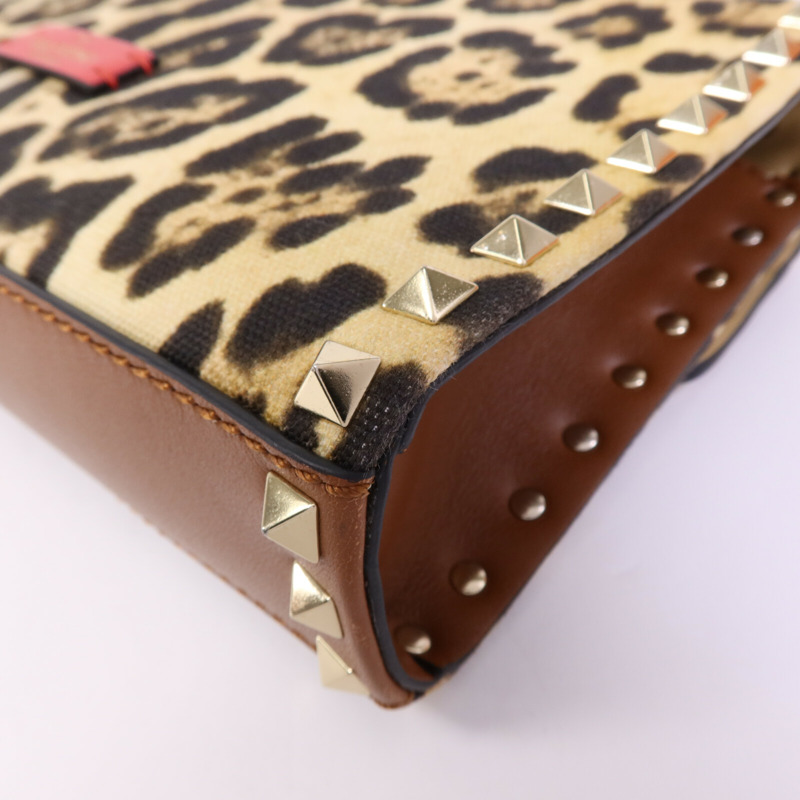 Valentino 牛皮皮革/帆布Garavani Rockstud金扣肩背袋-11