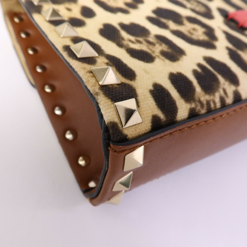 Valentino 牛皮皮革/帆布Garavani Rockstud金扣肩背袋-12