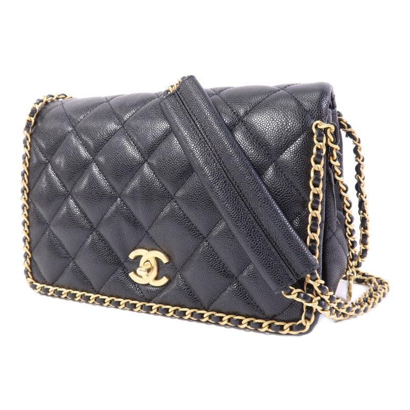 CHANEL 牛皮皮革Chain Around Flap Bag金扣鏈帶肩背袋-2