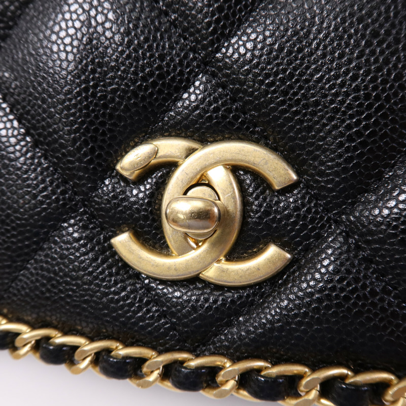 CHANEL 牛皮皮革Chain Around Flap Bag金扣鏈帶肩背袋-6