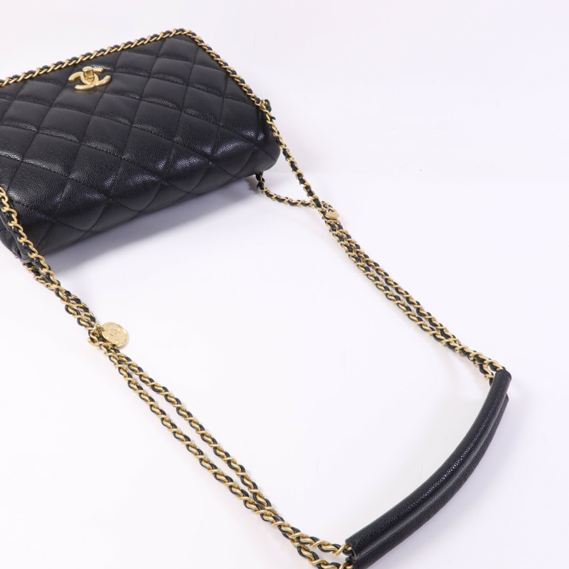 CHANEL 牛皮皮革Chain Around Flap Bag金扣鏈帶肩背袋-9