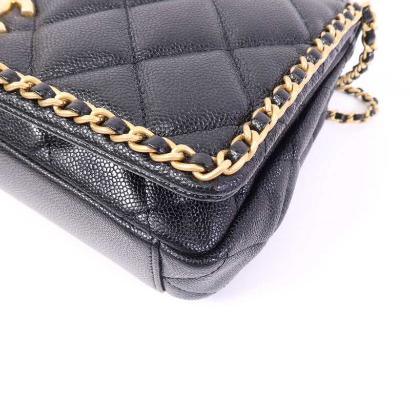 CHANEL 牛皮皮革Chain Around Flap Bag金扣鏈帶肩背袋-10