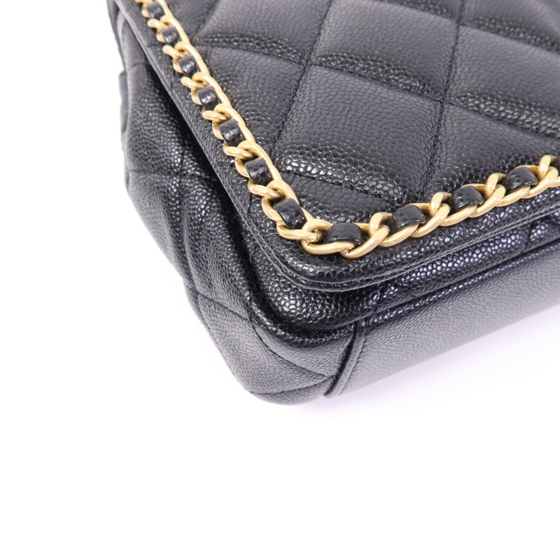 CHANEL 牛皮皮革Chain Around Flap Bag金扣鏈帶肩背袋-11