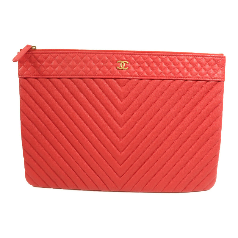 CHANEL 牛皮皮革Clutch金扣手拿包-0
