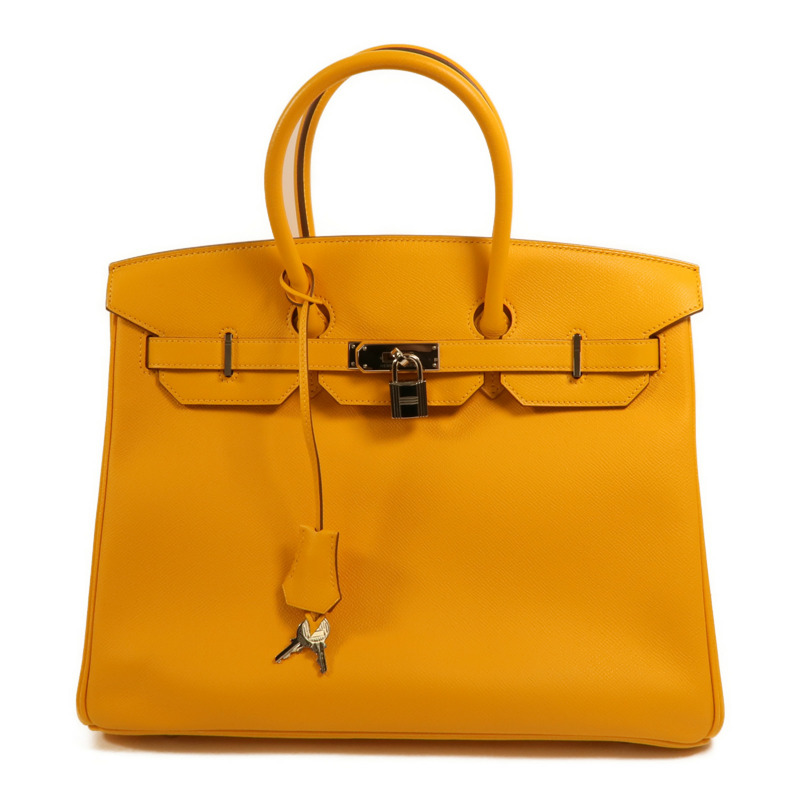 HERMES Epsom皮革Birkin 35銀扣手挽袋Jaune Ambre-0