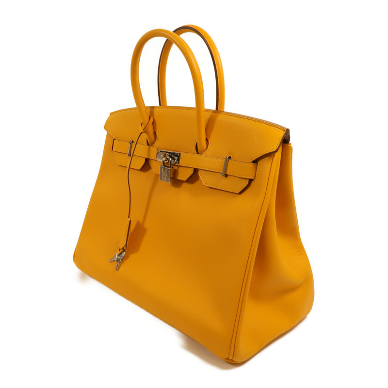 HERMES Epsom皮革Birkin 35銀扣手挽袋Jaune Ambre-2