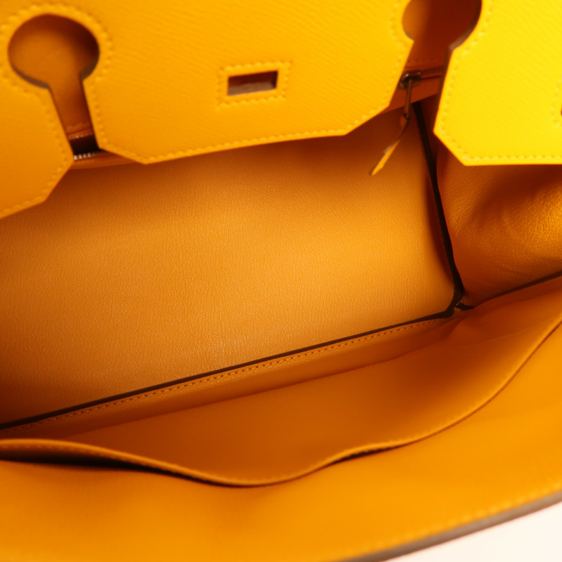 HERMES Epsom皮革Birkin 35銀扣手挽袋Jaune Ambre-4