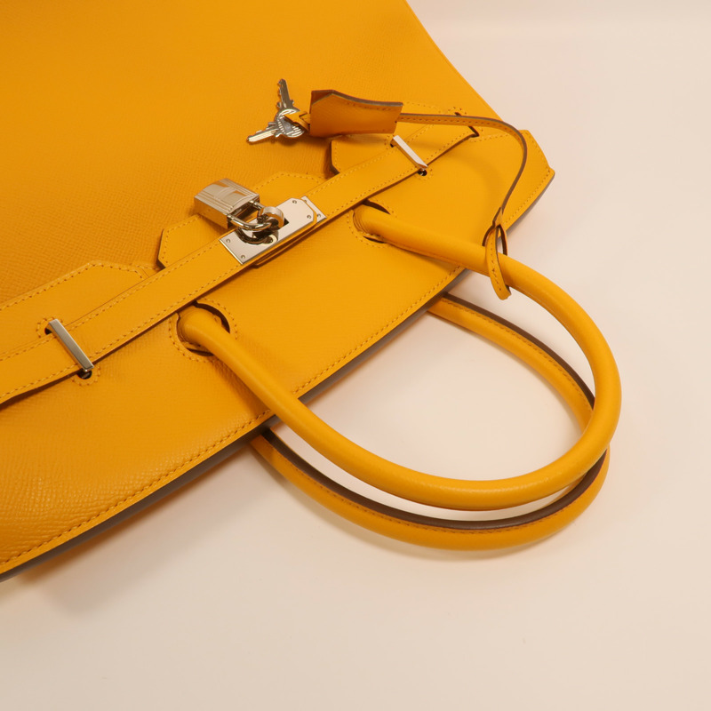 HERMES Epsom皮革Birkin 35銀扣手挽袋Jaune Ambre-7