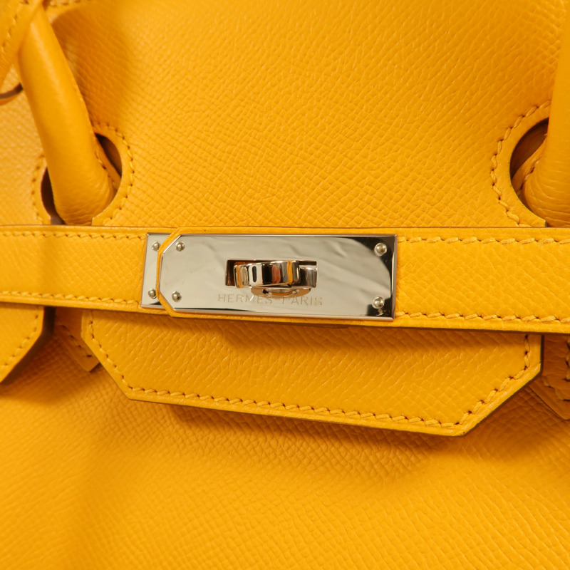 HERMES Epsom皮革Birkin 35銀扣手挽袋Jaune Ambre-9
